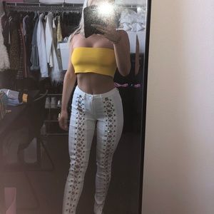 White Lace Up Pants